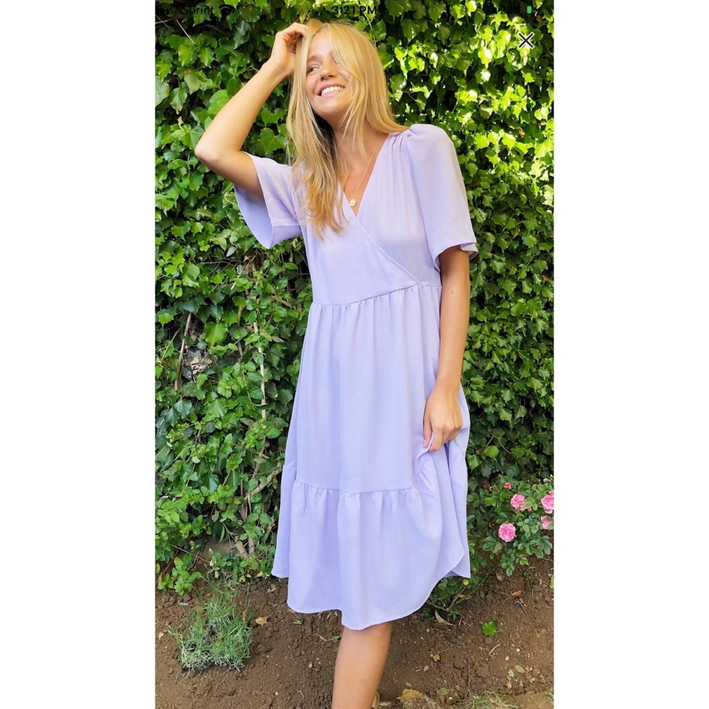 ASOS Monki Flutter Sleeve Midi Dress in Lilac